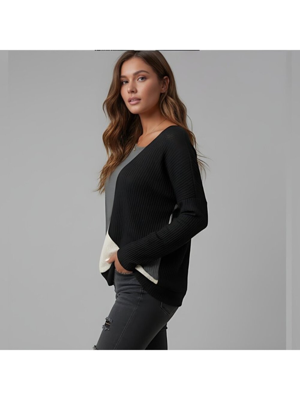 Color Block Asymmetrical Neck Tee - Picture 2 of 6